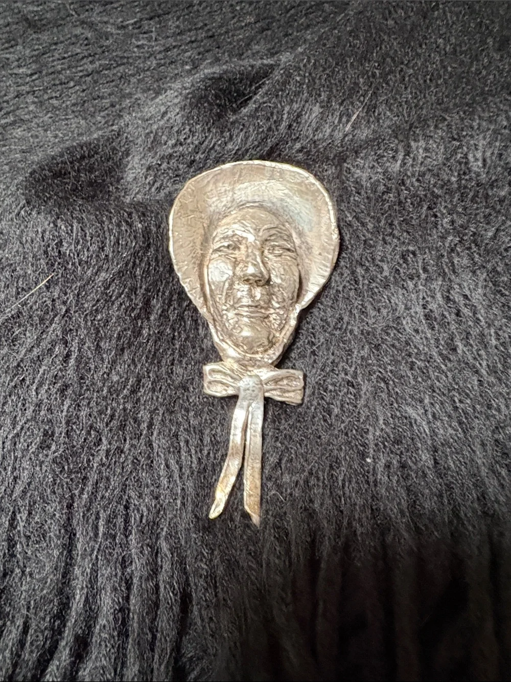 Vintage Sterling Silver Lady Portrait Brooch with Bow Accent